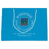 ビジネスプロモーション、サークルデザイン、ロゴ、住所、青 ラージペーパーバッグ (正面)