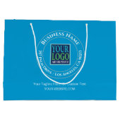 ビジネスプロモーション、サークルデザイン、ロゴ、住所、青 ラージペーパーバッグ (裏面)