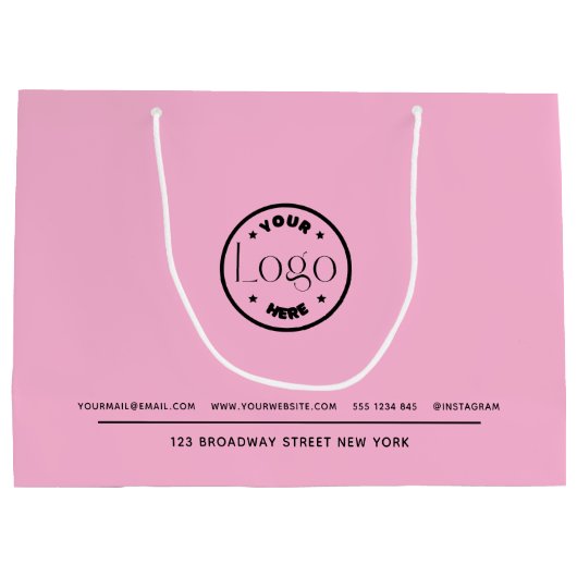 ビジネスプロモーション |ロゴカスタムピンクの背景 ラージペーパーバッグ (裏面)