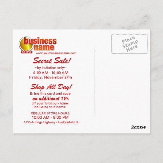 ビジネスホリデーセールプロモーションはがき ポストカード (裏面)