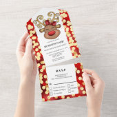 ビジネスホリデーパーティーレッド金ゴールドトナカイおもしろい オールインワン招待状 (貼ってはがせる)