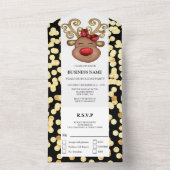 ビジネスホリデーパーティーレッド金ゴールドブエレガントラックデア オールインワン招待状 (内側)