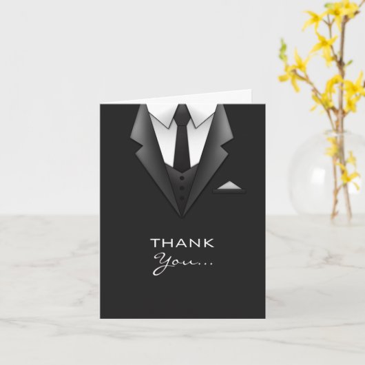 ビジネスマンのスーツありがとうあいさつカード カード (黄色い花)