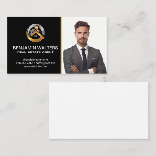 ビジネスマン | 金ゴールドメタリック実在エステートロゴ 名刺 (正面/裏面)