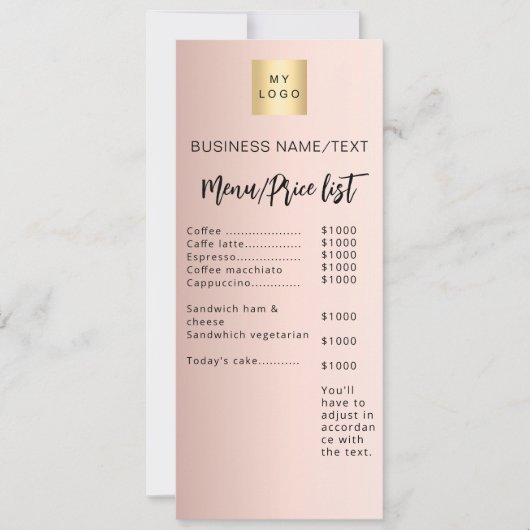 ビジネスメニュー価格表バラ金ゴールド 招待状 (正面)