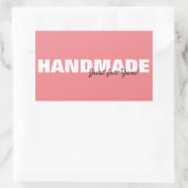 ビジネスモダンやギフト向けのピンクハンドメイド 長方形シール (バッグ)