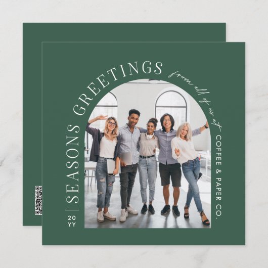 ビジネスモダンアーチフォトクリスマスグリーン シーズンカード (正面/裏面)