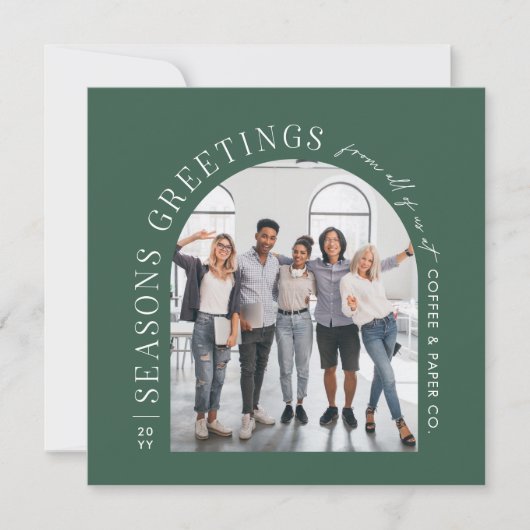 ビジネスモダンアーチフォトクリスマスグリーン シーズンカード (正面)