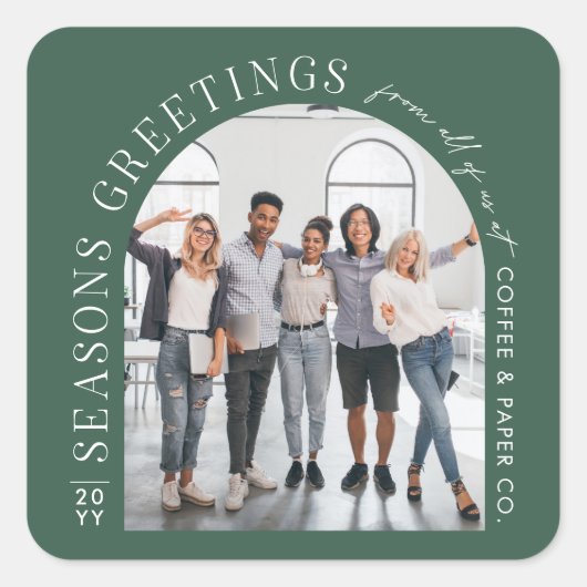 ビジネスモダンアーチフォトクリスマスグリーン スクエアシール (正面)