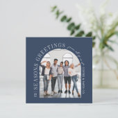 ビジネスモダンアーチフォトクリスマスネイビーブルー シーズンカード (スタンド正面)