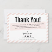 ビジネスモダンインサミニマルストライプ赤面ピンク サンキューカード (正面)