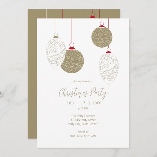 ビジネスモダンエレガントのクリスマスパーティー 招待状 (正面/裏面)