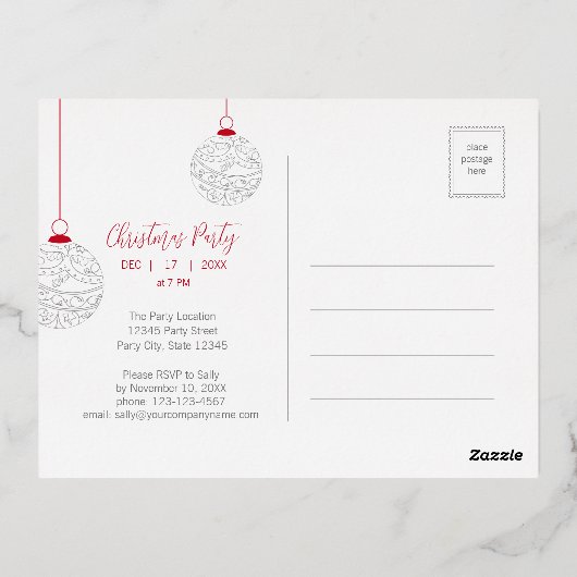 ビジネスモダンエレガントクリスマスフォイル招待状 箔招待状ポストカード (裏面)