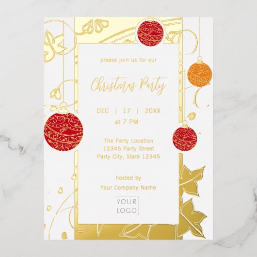 ビジネスモダンエレガントクリスマス 箔招待状ポストカード (正面)