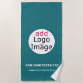 ビジネスモダンカスタムブランドのロゴ深いシーグリーン ビーチタオル (正面)