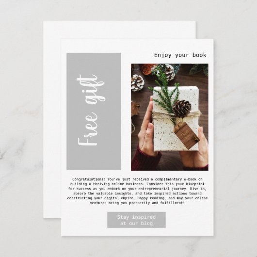 ビジネスモダングレイ無料ギフトEメールのプロモーション 案内状 (正面/裏面)