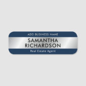 ビジネスモダンシンプル海軍ブルー&シルバー社員 名札 (正面)