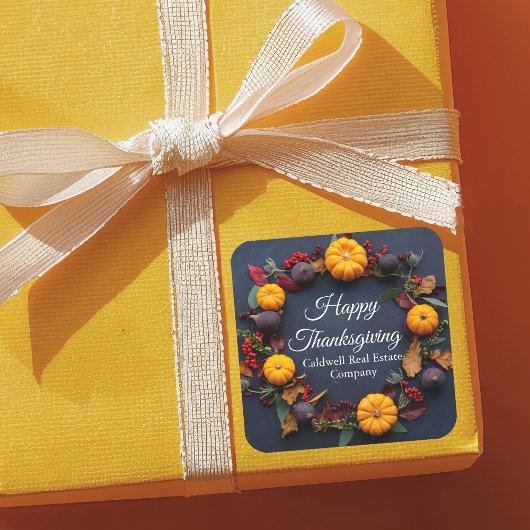 ビジネスモダンハッピー感謝祭リースパーティー スクエアシール