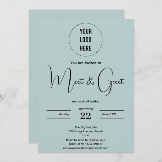 ビジネスモダンミニマリストの招待者と会って挨拶する 招待状 (正面/裏面)