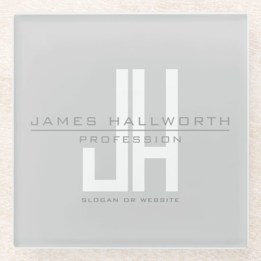 ビジネスモダンモノグラムの検索 | グレイ ガラスコースター (正面)