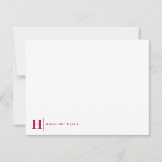 ビジネスモダンモノグラムイニシャルラインブルゴーニュ赤 ノートカード (正面)