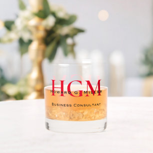 ビジネスモダンレッドブラック3文字モノグラムロゴ ウイスキーグラス