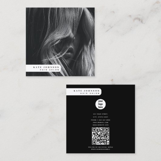 ビジネスモダンロゴの髪のサロン写真 スクエア名刺 (正面/裏面)
