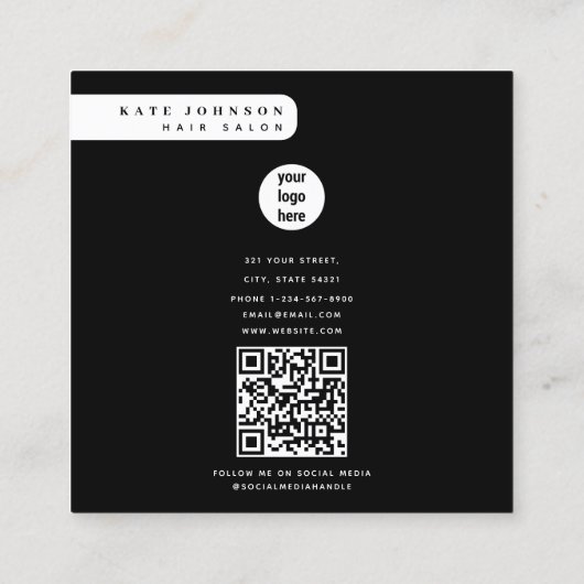 ビジネスモダンロゴの髪のサロン写真 スクエア名刺 (裏面)
