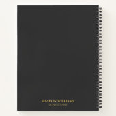 ビジネスモダンロゴグレー&金ゴールドモノグラムイニシャル ノートブック (裏面)