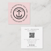 ビジネスモダンロゴスキャン可能QRコード赤面ピンク スクエア名刺 (正面/裏面)