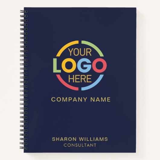 ビジネスモダンロゴネイビーブルー&金ゴールドプロフェッショナル ノートブック (正面)