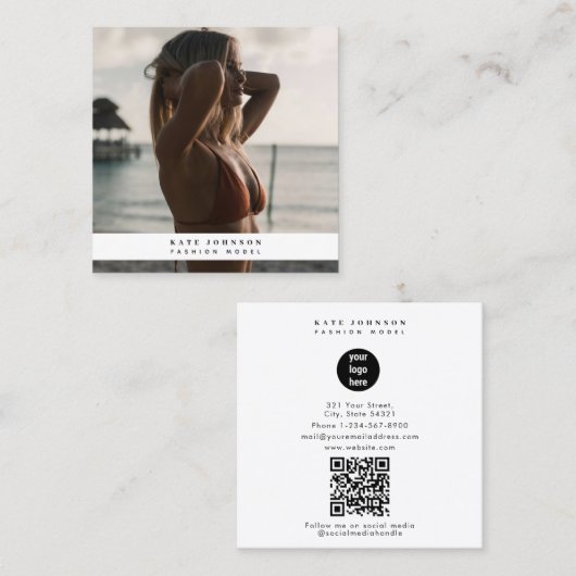 ビジネスモダンロゴファッション美しい写真 スクエア名刺 (正面/裏面)