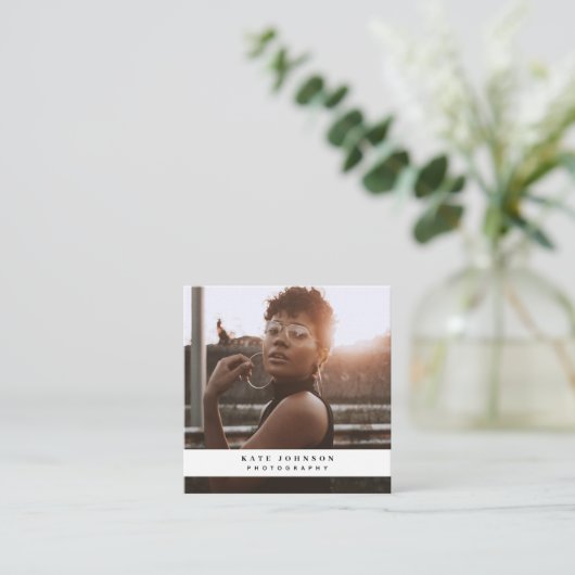 ビジネスモダンロゴフォトグラファー写真QRコード スクエア名刺 (スタンド正面)