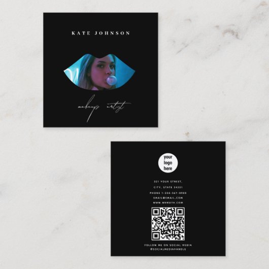 ビジネスモダンロゴフォトメイクアップアーティストリップ スクエア名刺 (正面/裏面)