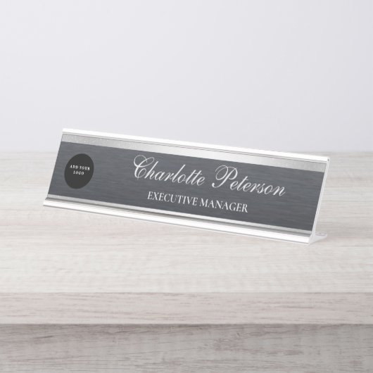 ビジネスモダンロゴブラックメタルエグゼクティブ デスクネームプレート (正面)