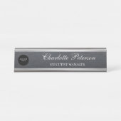 ビジネスモダンロゴブラックメタルエグゼクティブ デスクネームプレート (正面)