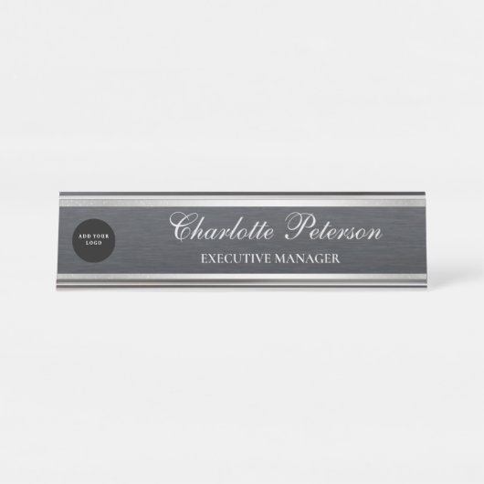 ビジネスモダンロゴブラックメタルエグゼクティブ デスクネームプレート (正面)
