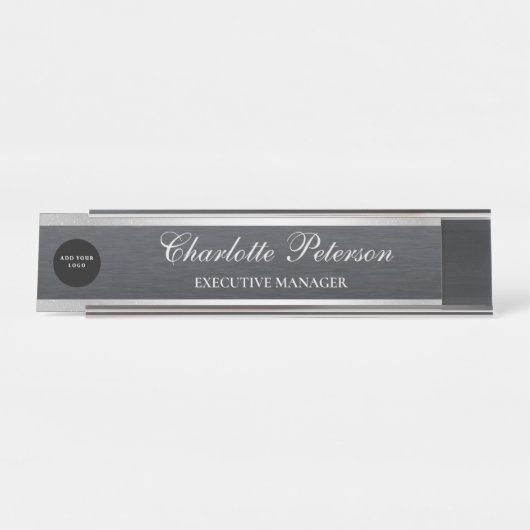 ビジネスモダンロゴブラックメタルエグゼクティブ デスクネームプレート (正面)