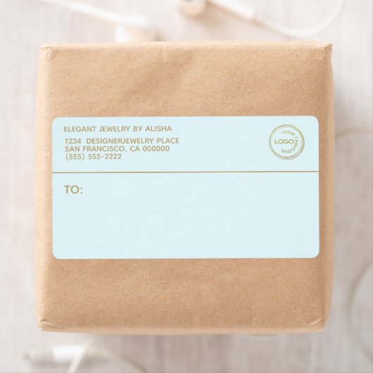 ビジネスモダンロゴブルー金ゴールド住所 シール (インサイチュ)