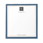 ビジネスモダンロゴ付き青い白い金ゴールド ノートパッド (正面)