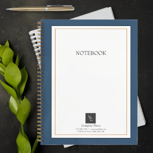 ビジネスモダンロゴ付き青い白い金ゴールド ノートブック