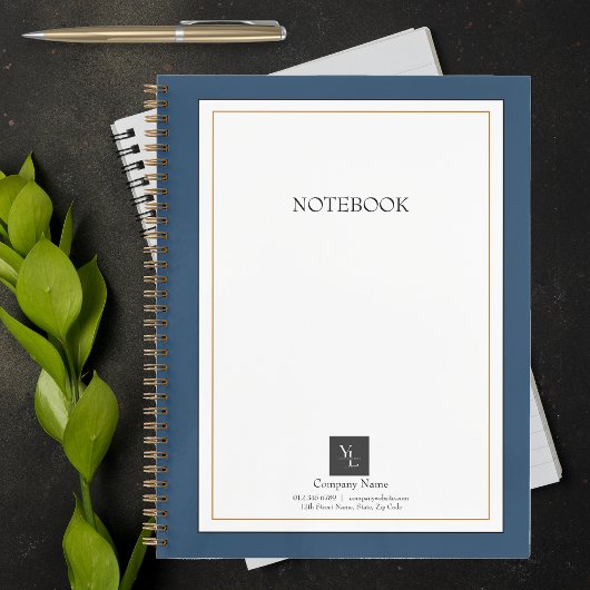 ビジネスモダンロゴ付き青い白い金ゴールド ノートブック