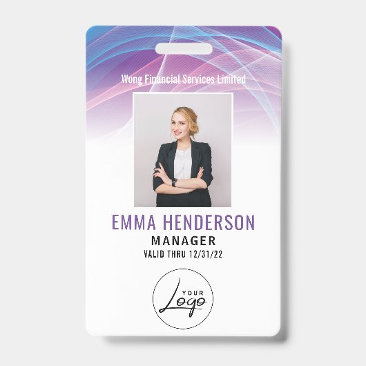 ビジネスモダンロゴ従業員の写真 バッジ (正面)