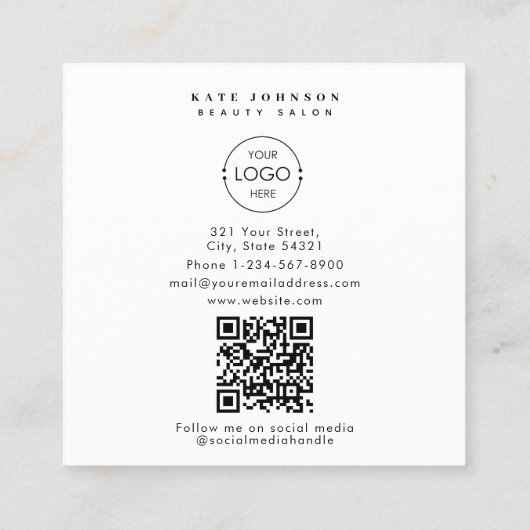 ビジネスモダンロゴ美しい美容師写真 スクエア名刺 (裏面)