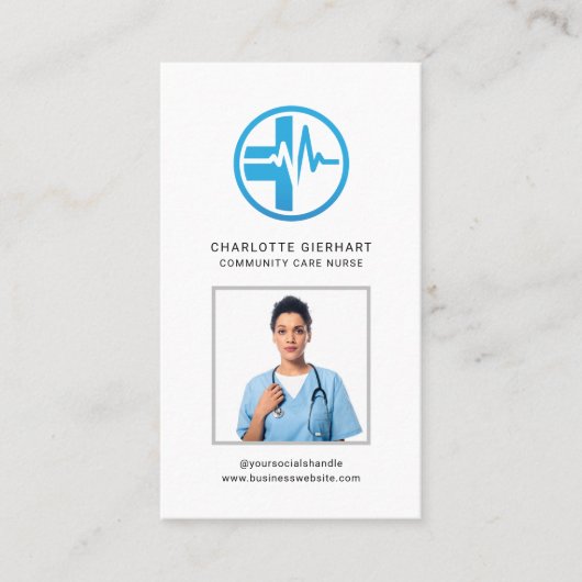 ビジネスモダンロゴQRコード従業員の写真 名刺 (正面)