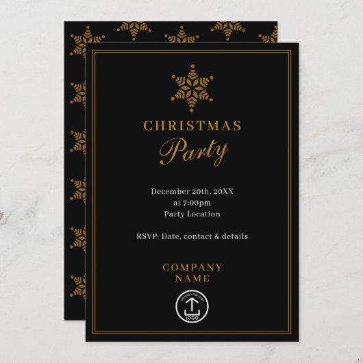 ビジネスモダン企業ののクリスマスパーティー金ゴールド 招待状 (正面/裏面)