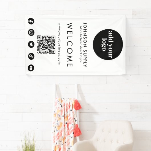 ビジネスモダン会社のロ企業のゴとQRコード 横断幕 (インサイチュ)