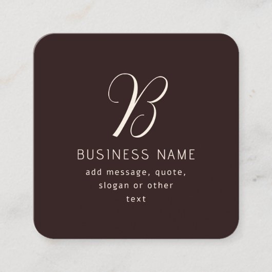 ビジネスモダン名エレガントモノグラム | ダークブラウン スクエア名刺 (正面)