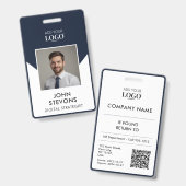 ビジネスモダン従業員名写真QRコード海軍B バッジ (Front & Back)