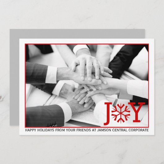 ビジネスモダン赤いミニマル喜びクリスマスフォト シーズンカード (正面/裏面)